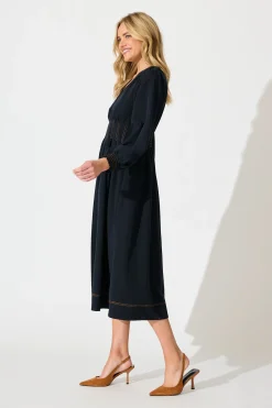 Fashion Ariella Midi Dress in Navy Dresses|Casual