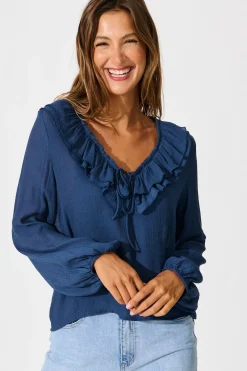 New Ariella Top in Navy Cotton Blend Tops