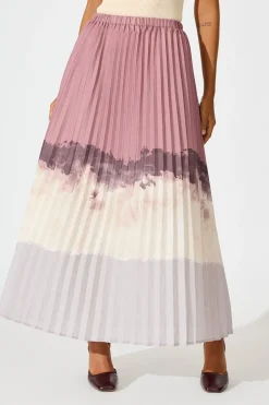 Sale Arizona Maxi Pleat Skirt in Multi Neutral Ombre Linen Blend Bottoms|Skirts & Shorts