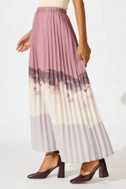 Sale Arizona Maxi Pleat Skirt in Multi Neutral Ombre Linen Blend Bottoms|Skirts & Shorts