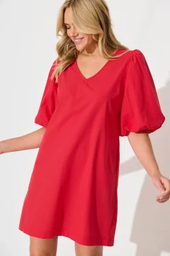 Fashion Ashlynn Dress In Red Cotton Dresses|Casual
