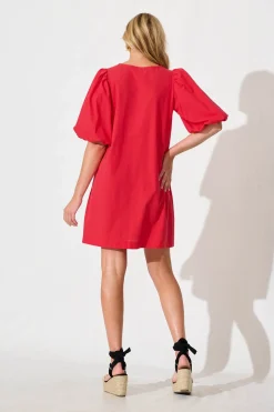 Fashion Ashlynn Dress In Red Cotton Dresses|Casual
