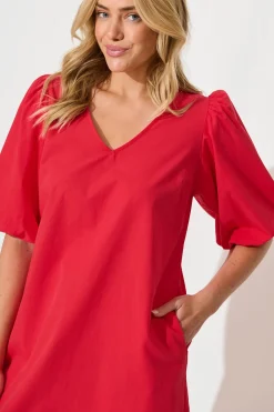 Fashion Ashlynn Dress In Red Cotton Dresses|Casual