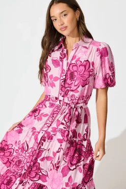 Clearance Audrey Maxi Shirt Dress in Pink Floral Dresses|Casual