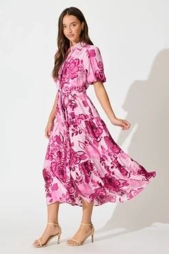 Clearance Audrey Maxi Shirt Dress in Pink Floral Dresses|Casual