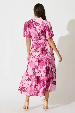 Clearance Audrey Maxi Shirt Dress in Pink Floral Dresses|Casual