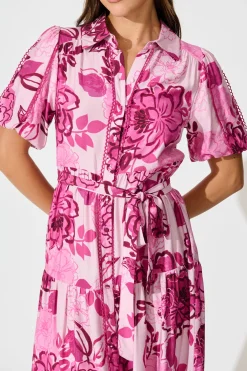 Clearance Audrey Maxi Shirt Dress in Pink Floral Dresses|Casual