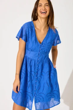 Outlet Aurelia Dress In Cobalt Blue Cotton Broderie Dresses|Casual