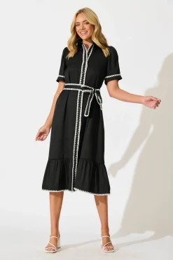 Discount Aurora Midi Shirt Dress In Black With White Contrast Stitch Dresses|Casual