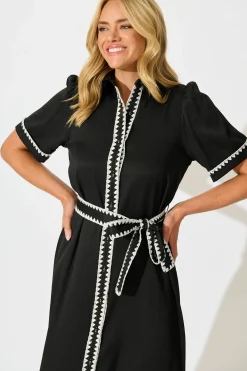 Discount Aurora Midi Shirt Dress In Black With White Contrast Stitch Dresses|Casual