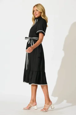 Discount Aurora Midi Shirt Dress In Black With White Contrast Stitch Dresses|Casual