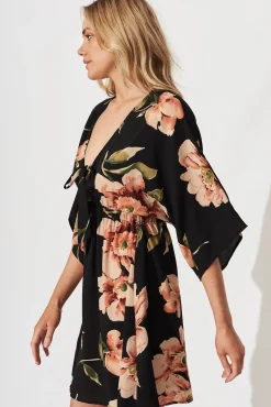 New Ava Dress In Black With Blush Floral Dresses|Casual