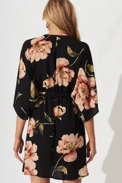 New Ava Dress In Black With Blush Floral Dresses|Casual