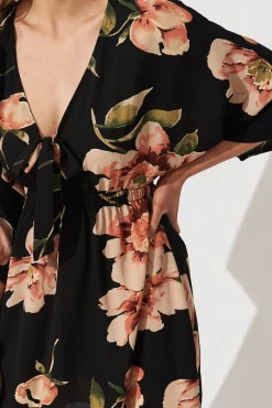 New Ava Dress In Black With Blush Floral Dresses|Casual