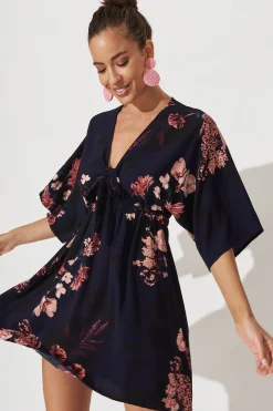 Outlet Ava Dress In Navy With Pink And Blush Floral Dresses|Casual