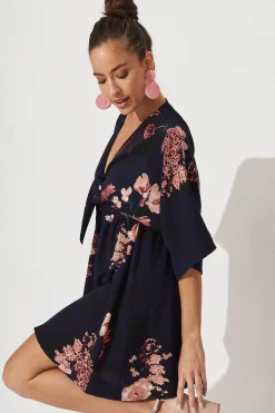 Outlet Ava Dress In Navy With Pink And Blush Floral Dresses|Casual
