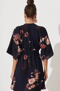 Outlet Ava Dress In Navy With Pink And Blush Floral Dresses|Casual