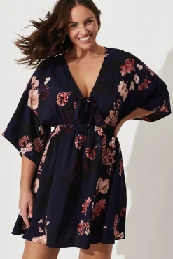 Outlet Ava Dress In Navy With Pink And Blush Floral Dresses|Casual