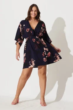 Outlet Ava Dress In Navy With Pink And Blush Floral Dresses|Casual