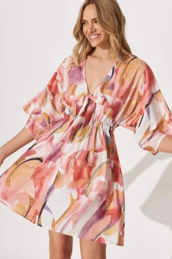 New Ava Dress In White With Multi Apricot Floral Dresses|Casual