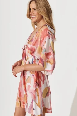 New Ava Dress In White With Multi Apricot Floral Dresses|Casual