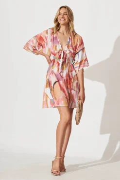 New Ava Dress In White With Multi Apricot Floral Dresses|Casual