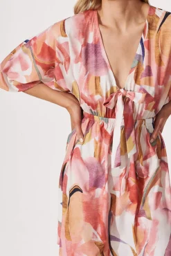 New Ava Dress In White With Multi Apricot Floral Dresses|Casual