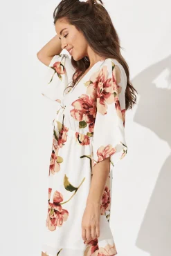 Fashion Ava Dress In White With Rust Floral Dresses|Casual