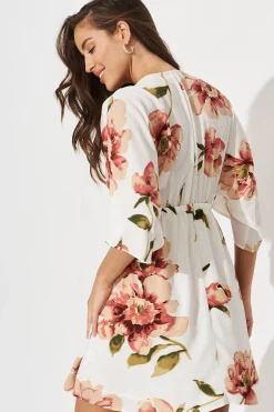Fashion Ava Dress In White With Rust Floral Dresses|Casual