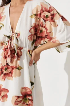 Fashion Ava Dress In White With Rust Floral Dresses|Casual