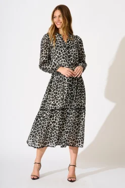 Hot Avery Midi Dress in Black and White Spot Dresses|Casual