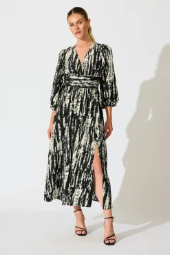 Sale Azalea Maxi Dress in Black with Cream Print Dresses|Party