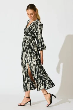 Sale Azalea Maxi Dress in Black with Cream Print Dresses|Party