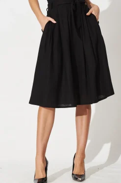 Sale Bailey Midi Skirt In Black Linen Bottoms|Skirts & Shorts
