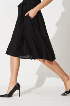 Sale Bailey Midi Skirt In Black Linen Bottoms|Skirts & Shorts