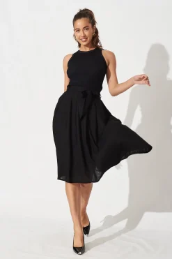 Sale Bailey Midi Skirt In Black Linen Bottoms|Skirts & Shorts