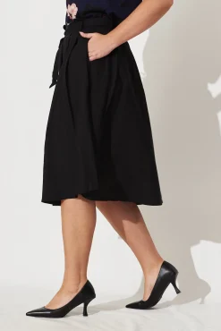 Sale Bailey Midi Skirt In Black Linen Bottoms|Skirts & Shorts