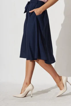 New Bailey Midi Skirt In Navy Linen Bottoms|Skirts & Shorts