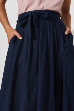 New Bailey Midi Skirt In Navy Linen Bottoms|Skirts & Shorts