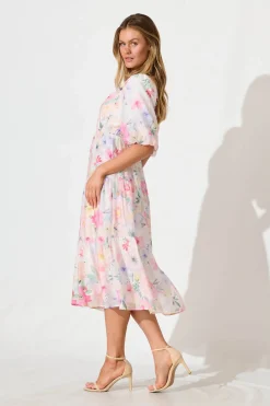 Clearance Baltimore Midi Dress in Pastel Watercolour Floral Dresses|Casual