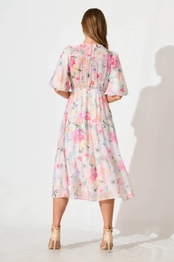Clearance Baltimore Midi Dress in Pastel Watercolour Floral Dresses|Casual