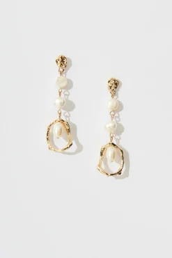 Sale Basel Drop Earrings In Gold With Faux Pearl Jewellery|Engagement Party