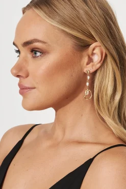 Sale Basel Drop Earrings In Gold With Faux Pearl Jewellery|Engagement Party