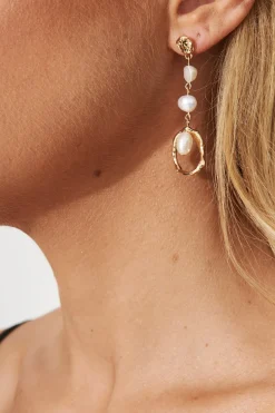 Sale Basel Drop Earrings In Gold With Faux Pearl Jewellery|Engagement Party