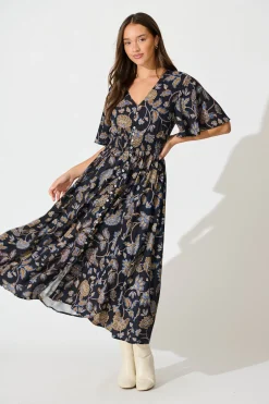 Outlet Beatrice Maxi Dress in Black Floral Dresses|Casual