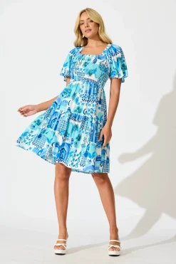 New Beguile Dress in Blue Multi Dresses|Casual