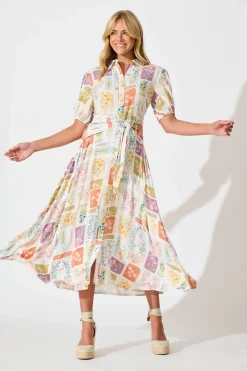 Sale Bella Maxi Shirt Dress In Daisy Patchwork Print Dresses|Casual