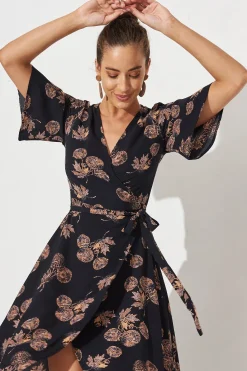 Outlet Bellerose Midi Wrap Dress In Charcoal With Apricot Floral Dresses|Casual
