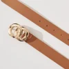 Clearance Belt In Brown With Double Gold Ring Buckle Belts