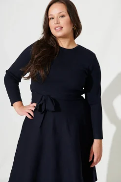Hot Bensaidy Midi Knit Dress In Navy Dresses|Knitwear